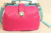 Bolsa de couro rosa com azul